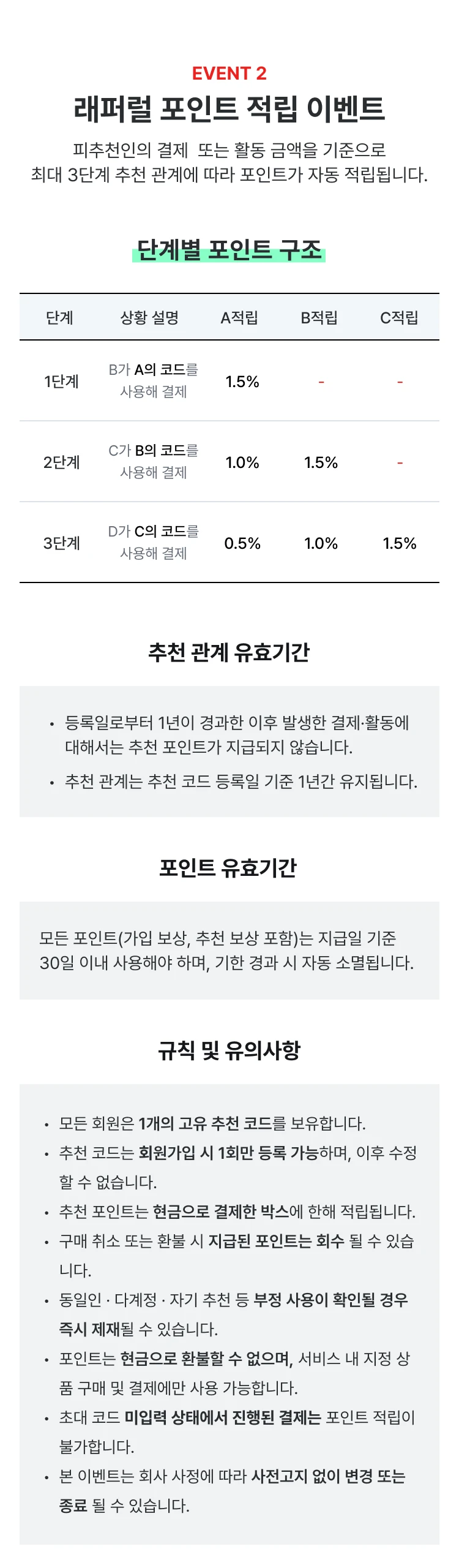 래퍼럴 포인트 적립 이벤트